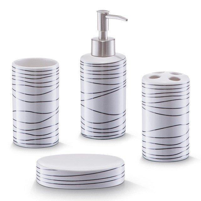 Ceramiczny zestaw akcesoriów łazienkowych WHITE - 4 sztuki w komplecie