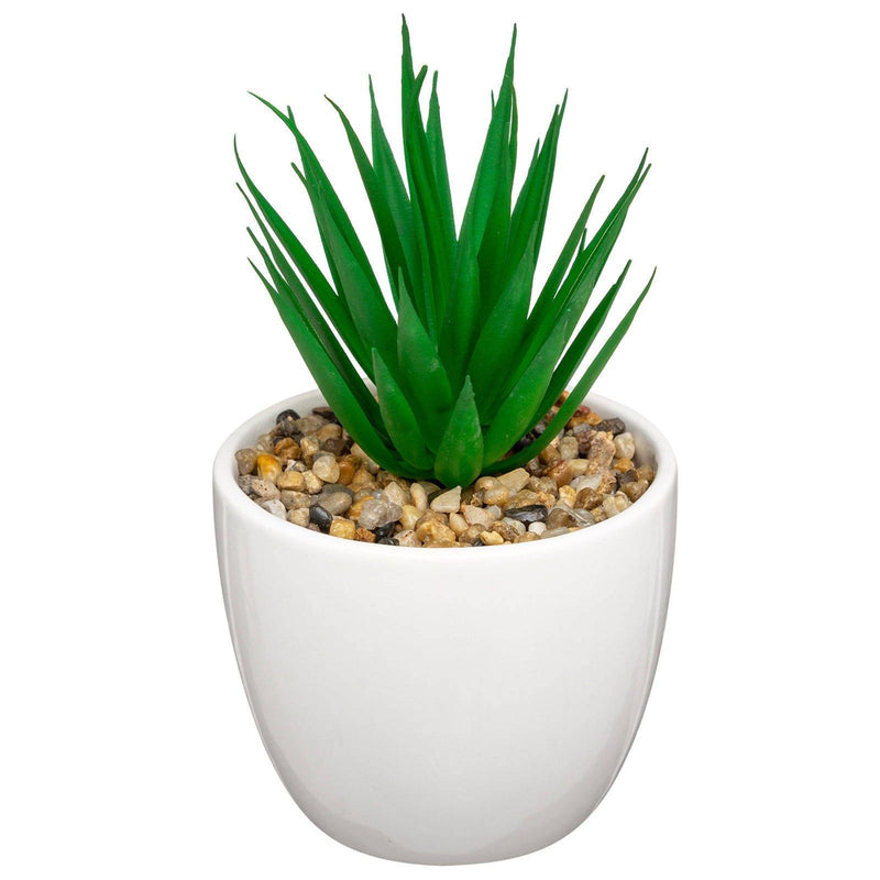 Sztuczna roślina zielona SUKULENT, 18 cm, biała doniczka