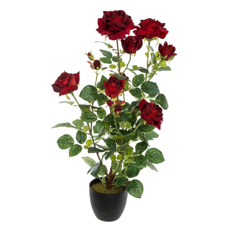Sztuczna roślina w donicy KRZEW RÓŻY, 74 cm, czerwona