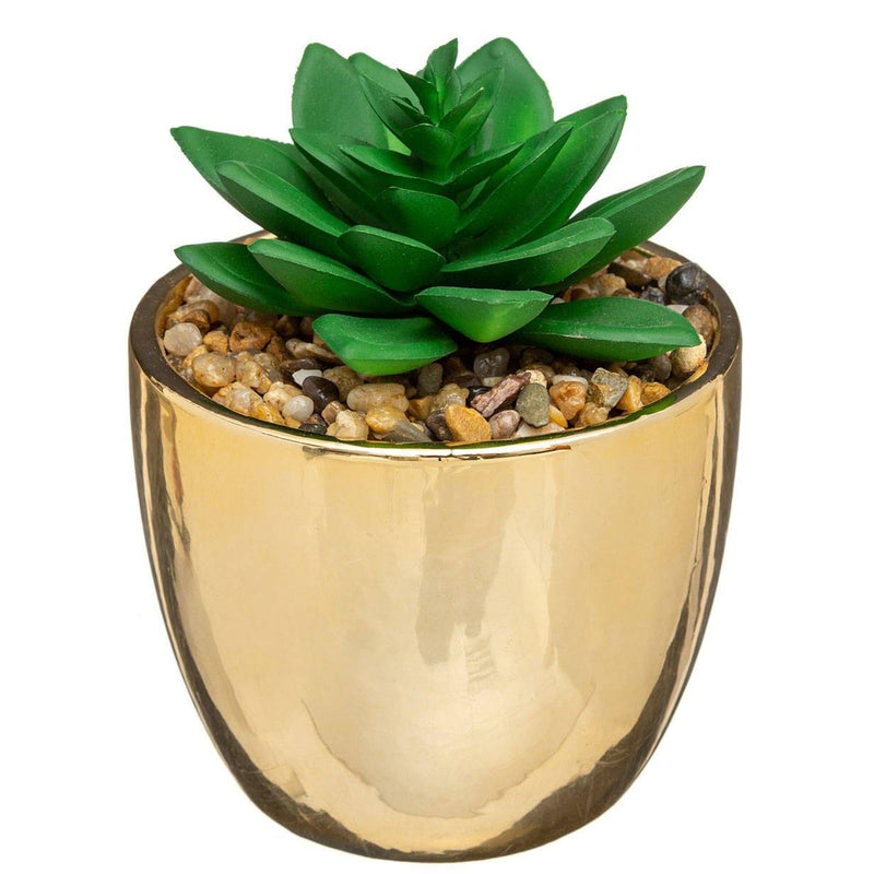 Sztuczna roślina echeveria SUKULENT, 18 cm, złota doniczka
