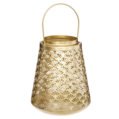 Lampion ażurowy z uchwytem, metal, złoty