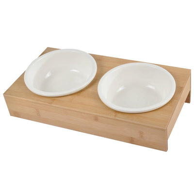 Ceramiczne miski dla psa, Ø 16 cm, na bambusowym stojaku