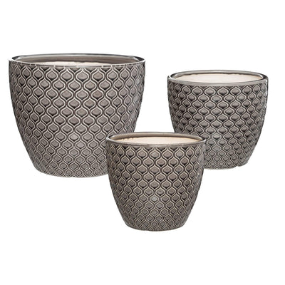 Doniczki ceramiczne, 3 sztuki, z orientalnym wzorem 