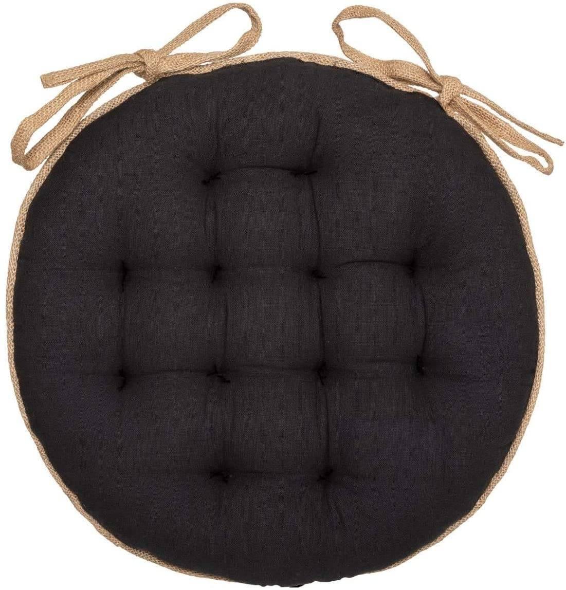 Poduszka na krzesło, Ø 38,5 cm, czarna z ozdobnym nadrukiem