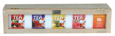 Drewniana, podłużna herbaciarka TEA, 5 przegródek
