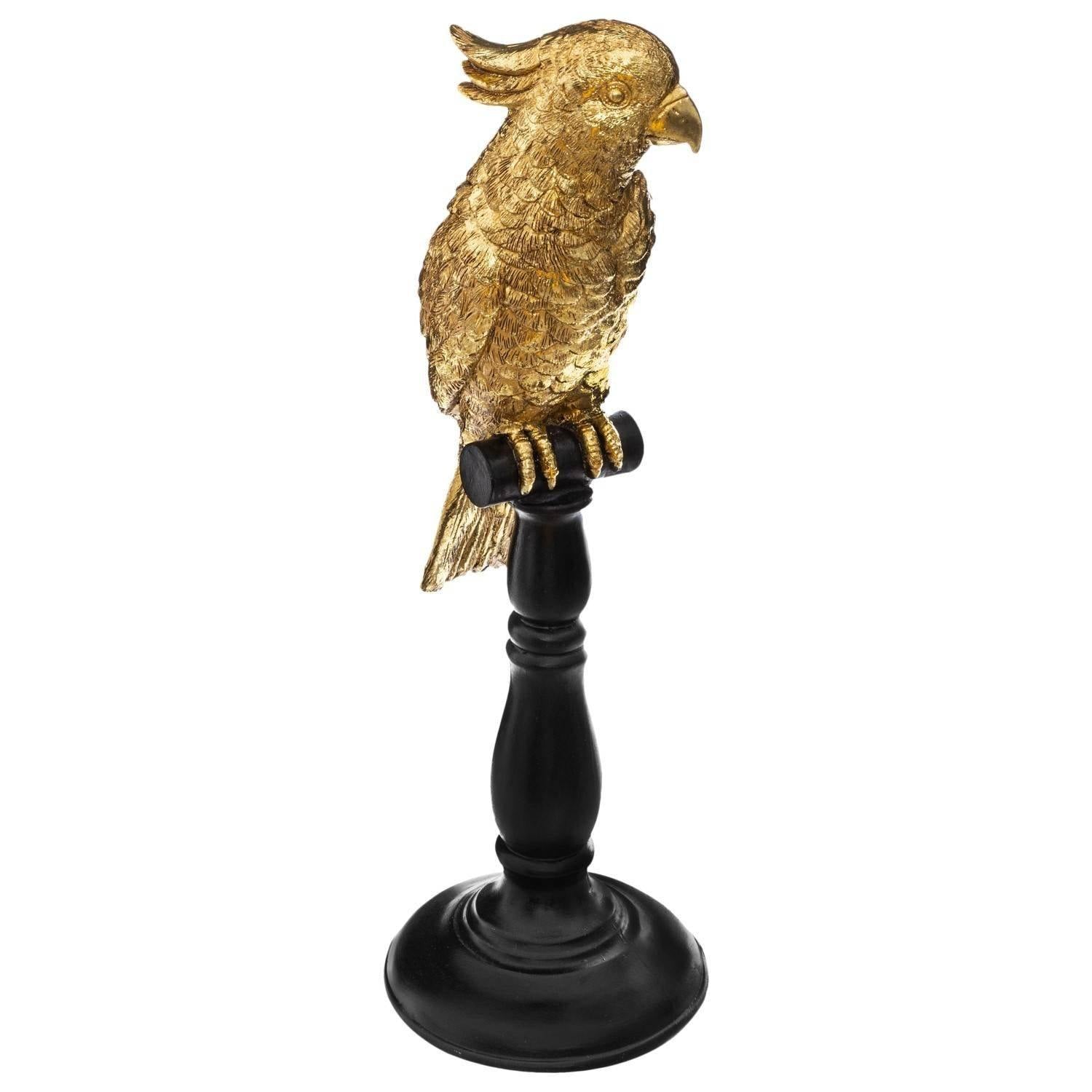 Figurka dekoracyjna z polyresinu, złota papuga, wys. 35,5 cm