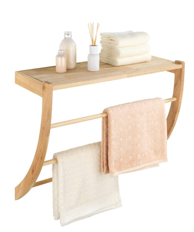 Wieszak na ręczniki, ścienny z dodatkową półką NORWAY, drewniany, kolor naturalny, Wenko