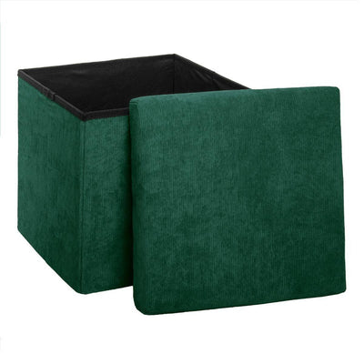 Pufa składana ze schowkiem, 38 x 38 x 38 cm, welurowa, zielona