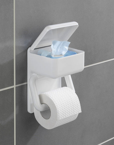 Uchwyt na papier toaletowy z pojemnikiem np. na mokre chusteczki, 2w1
