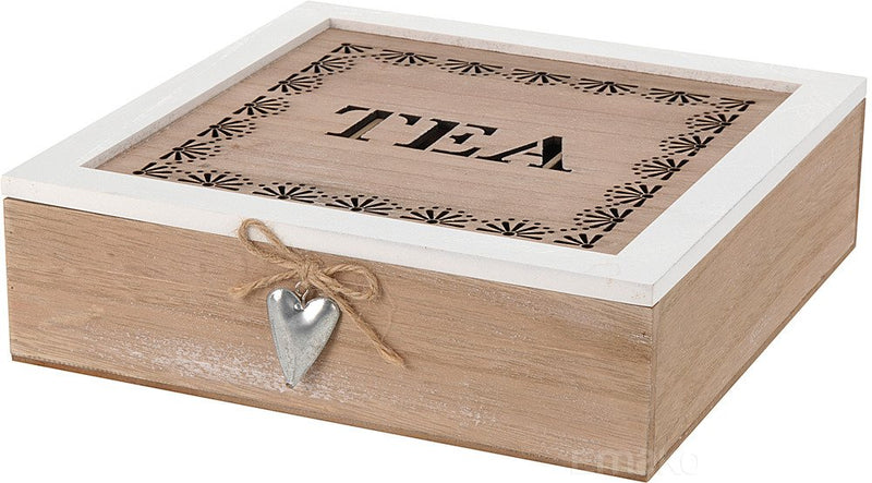  Drewniana herbaciarka TEA z serduszkiem, pudełko na herbaty - 9 przegródek