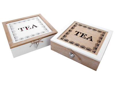  Drewniana herbaciarka TEA z serduszkiem, pudełko na herbaty - 9 przegródek