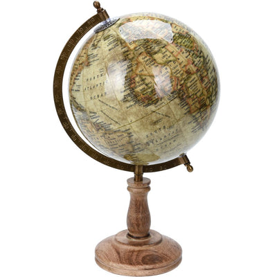 Globus na biurko, drewniany, kolor beżowy, 38 cm 