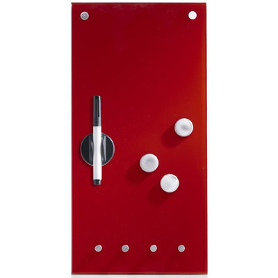 Szklana tablica MEMO na notatki, czerwona + 3 magnesy i 4 haczyki, 40x20 cm, ZELLER
